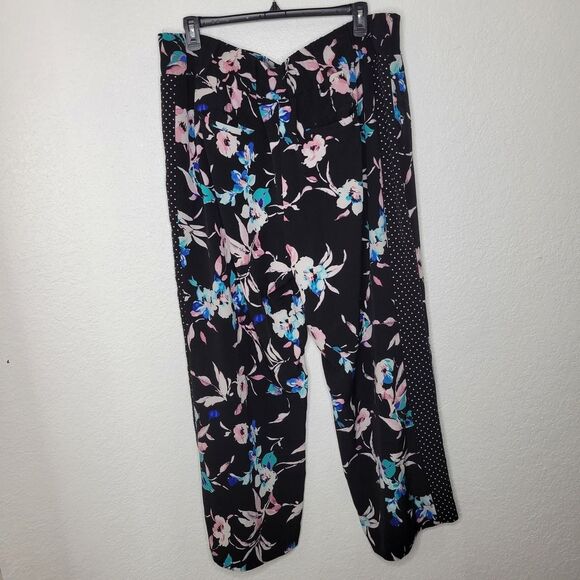Lane Bryant 22/24 Floral Polka Dot Print Wide Leg Trouser Pants Black Plus Size - Picture 7 of 7